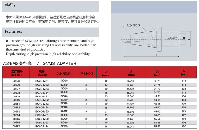 7:24/MS 铣刀杆（变径套）